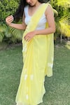 Buy_Meghstudio_Yellow Blouse Piece  Modal Silk Hand Painted Saree With Unstitched  _Online_at_Aza_Fashions