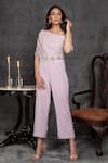 Sunita Bhandari_Purple Viscose, Crepe Tassels, Cut Work Asymmetric Embellished Draped Jumpsuit _Online_at_Aza_Fashions