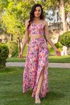 Buy B'Infinite Purple Georgette Floral Pattern Sweetheart Neck Crop Top And Slit Skirt Set Online at Aza Fashions Buy_B'Infinite_Purple Georgette Floral Pattern Sweetheart Neck Crop Top And Slit Skirt Set_Online_at_Aza_Fashions