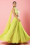 Shop_Quench A Thirst_Green Georgette Hand Embroidery Cutdana V Neck Pleated Lehenga And Blouse Set _Online_at_Aza_Fashions