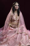 Buy_Kanj by Priyanka A Sakhuja_Pink Raw Silk Embroidered Sequin Illusion V Neck Shahista Lehenga Set  _Online_at_Aza_Fashions