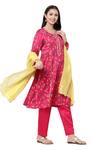 Shetab Kazmi_Pink Modal Satin Floral, Gota Patti Round Neck Tulip Print Kurta Set _at_Aza_Fashions