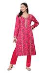 Shetab Kazmi_Pink Modal Satin Floral, Gota Patti V Neck Periwinkle And Tulip Print Kurta Set _Online_at_Aza_Fashions
