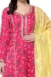 Buy_Shetab Kazmi_Pink Modal Satin Floral, Gota Patti V Neck Periwinkle And Tulip Print Kurta Set _Online_at_Aza_Fashions