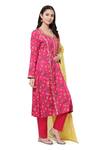 Shetab Kazmi_Pink Modal Satin Floral, Gota Patti V Neck Periwinkle And Tulip Print Kurta Set _at_Aza_Fashions