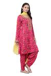 Shetab Kazmi_Pink Modal Satin Floral, Gota Patti Round Neck Scattered Block Print Kurta Set _at_Aza_Fashions