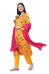 Shop_Shetab Kazmi_Yellow Modal Satin Floral, Gota Patti V Neck Print Kurta Set _Online_at_Aza_Fashions