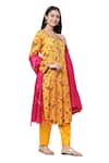 Shetab Kazmi_Yellow Modal Satin Floral, Gota Patti V Neck Print Kurta Set _at_Aza_Fashions