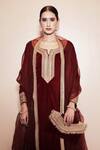 Buy_Shrutkirti_Red Silk Velvet Embellished Round Notched Zoya Kurta Palazzo Set _Online_at_Aza_Fashions
