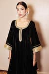 Buy_Shrutkirti_Black Silk Velvet Embellished Scoop Neck Zoya Anarkali Salwar Set _Online_at_Aza_Fashions