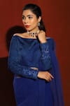 Buy_house of mithi kalra_Blue Georgette Embroidered Crystal One Shoulder Solid Blouse Lehenga Set _Online_at_Aza_Fashions