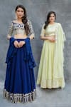 Shop_Sunita Bhandari_Green Viscose, Organza Gota Patti, Embroidery Boat Neck Placement Lehenga Set _Online_at_Aza_Fashions
