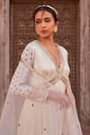 Buy_Nidhika Shekhar_Ivory Crepe Embroidery Sequins Plunge V Karwa Sleeve Anarkali With Dupatta _Online_at_Aza_Fashions