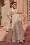 Buy_Nidhika Shekhar_Ivory Foil Georgette Embroidery Beads Basant Rani Bodice Anarkali With Dupatta _Online_at_Aza_Fashions