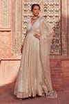 Nidhika Shekhar_Ivory Foil Georgette Embroidery Beads Basant Rani Bodice Anarkali With Dupatta _at_Aza_Fashions