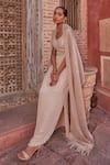 Shop_Nidhika Shekhar_Beige Silk Embroidery Sequins Cape Open Feather Lehenga Set_Online_at_Aza_Fashions