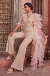 Nidhika Shekhar_Beige Georgette Embroidery Feather V Neck Ganga Mahotsav Kurta Sharara Set _Online_at_Aza_Fashions