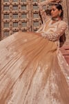 Nidhika Shekhar_Beige Organza Embroidery Floral Anarkali V Neck Brahmotsav Neckline With Cape _Online_at_Aza_Fashions