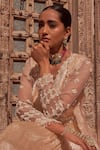 Buy_Nidhika Shekhar_Beige Organza Embroidery Floral Anarkali V Neck Brahmotsav Neckline With Cape _Online_at_Aza_Fashions