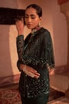 Shop_Nidhika Shekhar_Green Georgette Embroidery Floral Geometric Kurta Bahu Mela Cape Sharara Set _Online_at_Aza_Fashions