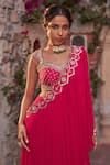 Buy_Nidhika Shekhar_Fuchsia Silk Embroidery Sequins Sweetheart Utsav Pre-draped Saree With Blouse _Online_at_Aza_Fashions