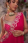 Shop_Nidhika Shekhar_Fuchsia Silk Embroidery Sequins Sweetheart Utsav Pre-draped Saree With Blouse _Online_at_Aza_Fashions