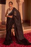 Buy_NIDHIKA SHEKHAR_Black Silk Sequins, Feathers, Beads Deccan Tyohaar Pre-draped Saree Set _Online_at_Aza_Fashions