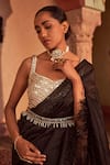 Shop_NIDHIKA SHEKHAR_Black Silk Sequins, Feathers, Beads Deccan Tyohaar Pre-draped Saree Set _Online_at_Aza_Fashions