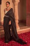 NIDHIKA SHEKHAR_Black Silk Sequins, Feathers, Beads Deccan Tyohaar Pre-draped Saree Set _at_Aza_Fashions