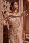 Nidhika Shekhar_Beige Silk Embroidery Natyanjali Pre-draped Ruffle Saree With Blouse For Women_Online_at_Aza_Fashions