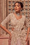 Shop_Nidhika Shekhar_Beige Silk Embroidery Natyanjali Pre-draped Ruffle Saree With Blouse For Women_Online_at_Aza_Fashions