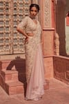 Nidhika Shekhar_Beige Silk Embroidery Natyanjali Pre-draped Ruffle Saree With Blouse For Women_at_Aza_Fashions