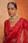 Buy_Nidhika Shekhar_Red Silk Embroidery Beads Scallop Neck Lal Kesar Pre-draped Saree With Blouse _Online_at_Aza_Fashions
