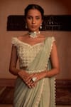Buy_Nidhika Shekhar_Green Silk Crepe Embroidery Feather Udaan Utsav Pre-draped Saree Set For Women_Online_at_Aza_Fashions