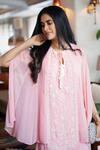 Buy_Keith Gomes_Pink Georgette Sequins Round Neck Embellished Cape Tunic And Palazzo Set _Online_at_Aza_Fashions