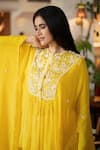 Keith Gomes_Yellow Chiffon, Crepe, Georgette Beads Round Embellished Tunic And Gharara Set _Online_at_Aza_Fashions