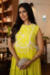 Shop_Keith Gomes_Yellow Georgette Embroidered Beads Round Yoke Tiered Dress 