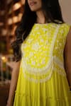 Shop_Keith Gomes_Yellow Georgette Embroidered Beads Round Yoke Tiered Dress _at_Aza_Fashions