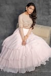 Buy Sunita Bhandari Pink Viscose, Georgette, Net Cut Work, Sequins, Layered Lehenga And Blouse Set Online at Aza Fashions Buy_Sunita Bhandari_Pink Viscose, Georgette, Net Cut Work, Sequins, Layered Lehenga And Blouse Set _Online_at_Aza_Fashions