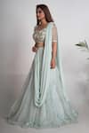 Buy_Merge Design_Blue Net, Organza, Chiffon Embroidery, Pearls, Sequins Sweetheart Lehenga Set _Online_at_Aza_Fashions