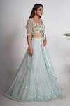 Shop_Merge Design_Blue Net, Organza, Chiffon Embroidery, Pearls, Sequins Sweetheart Lehenga Set _Online_at_Aza_Fashions