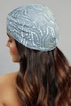 Shop_Hair Drama Co_Grey Sequins And Glass Beads Embellished Turban _at_Aza_Fashions