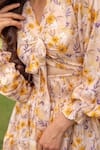 Shop_B'Infinite_Beige Rayon Print Floral V Neck Springtime Sunflower Dress_Online_at_Aza_Fashions