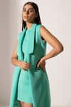 Buy_Kritika Madan Label_Blue Neoprene Mini Dress With Coat_Online_at_Aza_Fashions