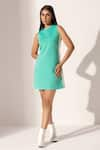 Kritika Madan Label_Blue Neoprene Dress Round Mini With Coat  _at_Aza_Fashions