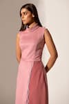 Buy_Kritika Madan Label_Pink Suede Turtle Neck Collar Top And Skirt Set  _Online_at_Aza_Fashions