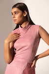 Shop_Kritika Madan Label_Pink Suede Turtle Neck Collar Top And Skirt Set  _Online_at_Aza_Fashions