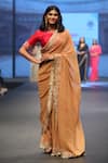 Buy_SHINOR_Beige Saree Georgette Embellished Border With Raw Silk Blouse _Online_at_Aza_Fashions