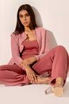 Buy_Kritika Madan Label_Pink Suede Open Front Jacket And Pant Set_Online_at_Aza_Fashions