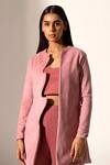 Shop_Kritika Madan Label_Pink Suede Open Front Jacket And Pant Set_Online_at_Aza_Fashions